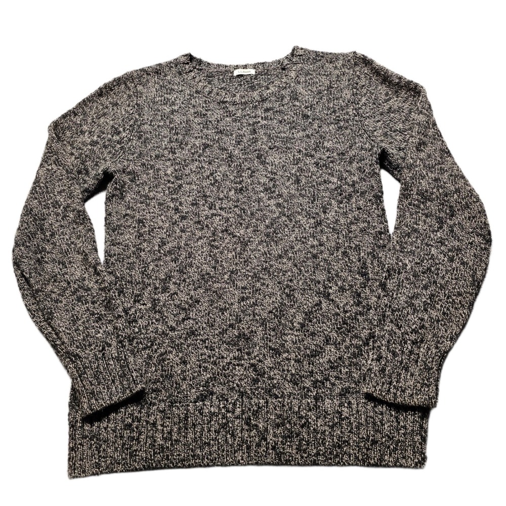 L.L. Bean Sweater Womens Gray Black Tight Knit Long Sleeve Crew Neck Pullover‎